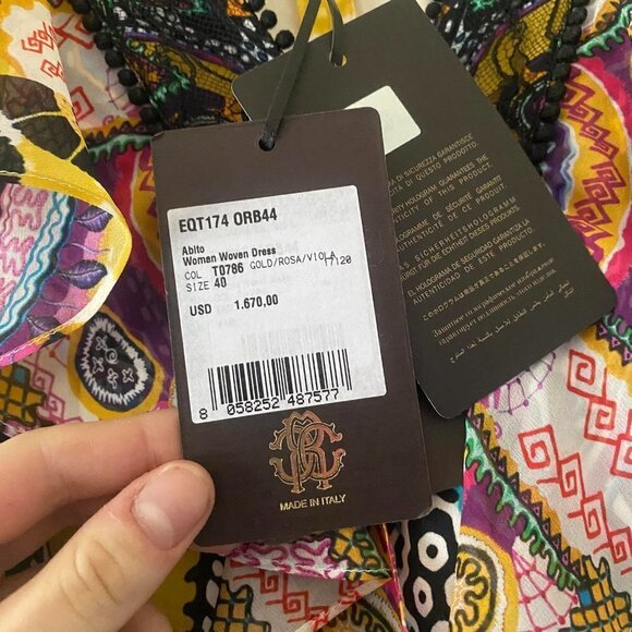 ROBERTO CAVALLI yellow pattern short sleeve mini dress - Picture 6 of 9